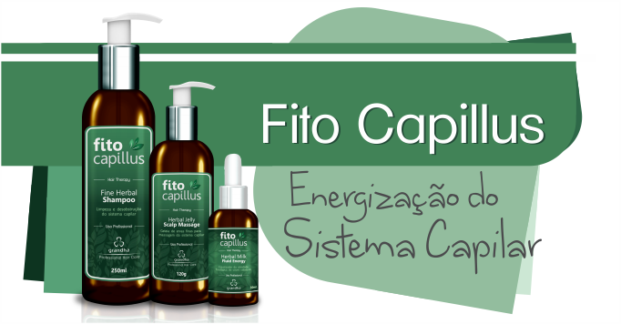 Fito Capillus da Grandha, utilizado na terapia capilar para tratamentos de calvície e alopecia. Tratamento extremamente eficaz no controle de distúrbios de oleosidade, tanto no couro cabeludo, quando ao longo de todo o comprimento dos fios de cabelo.